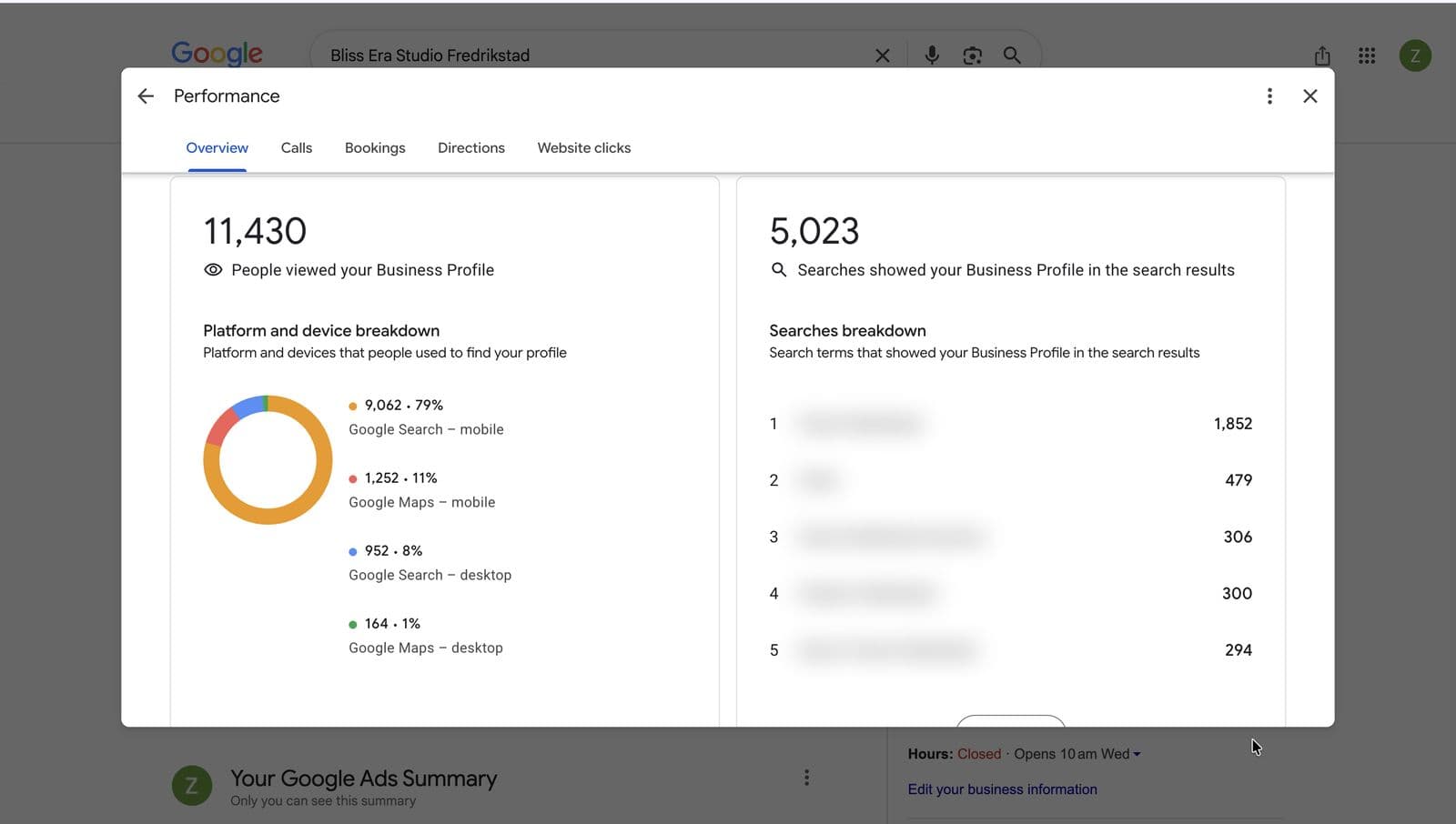 Ranking a hair salon for its city’s core search terms — performance screenshot 2