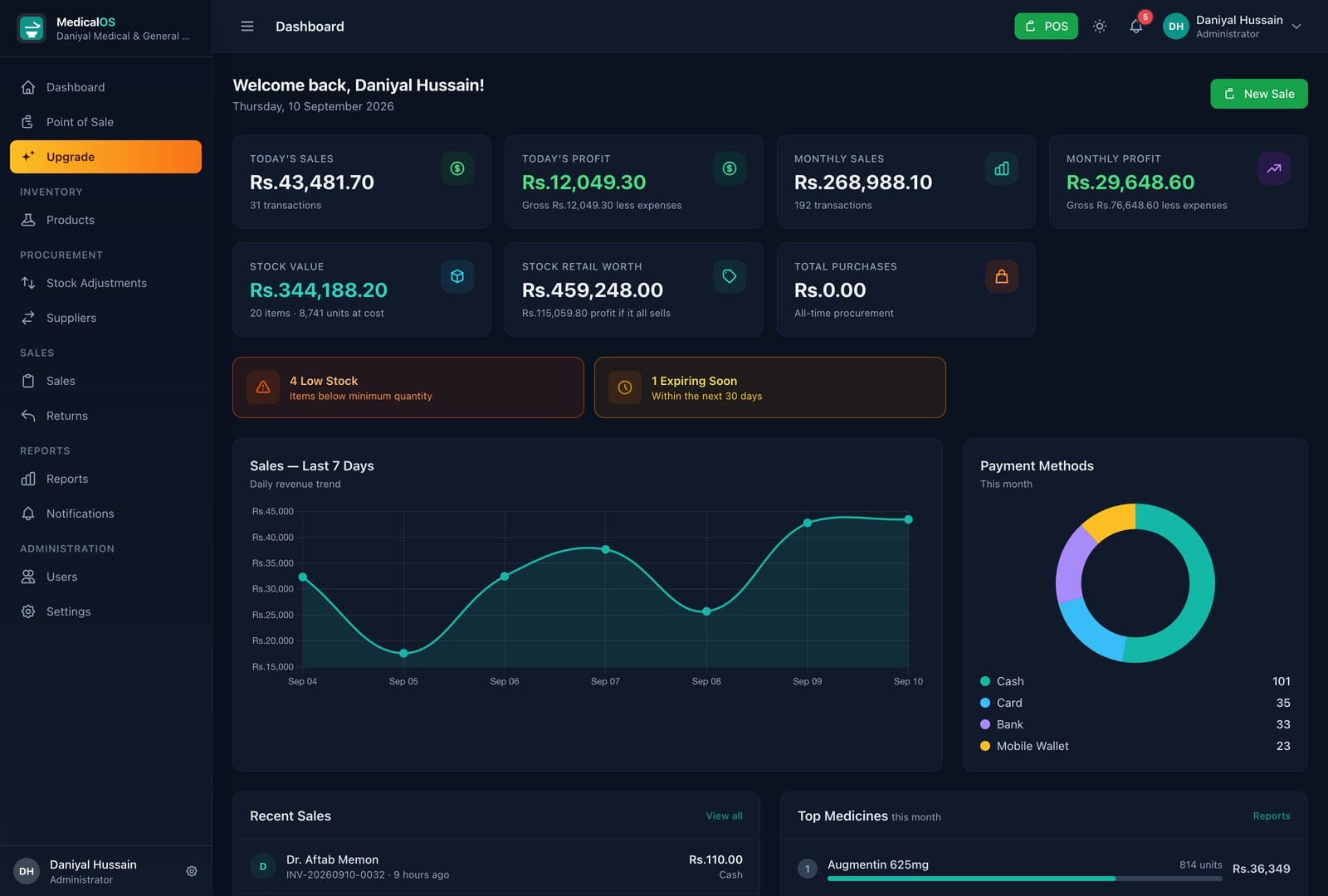 A point of sale and stock system built for a pharmacy, performance screenshot 1
