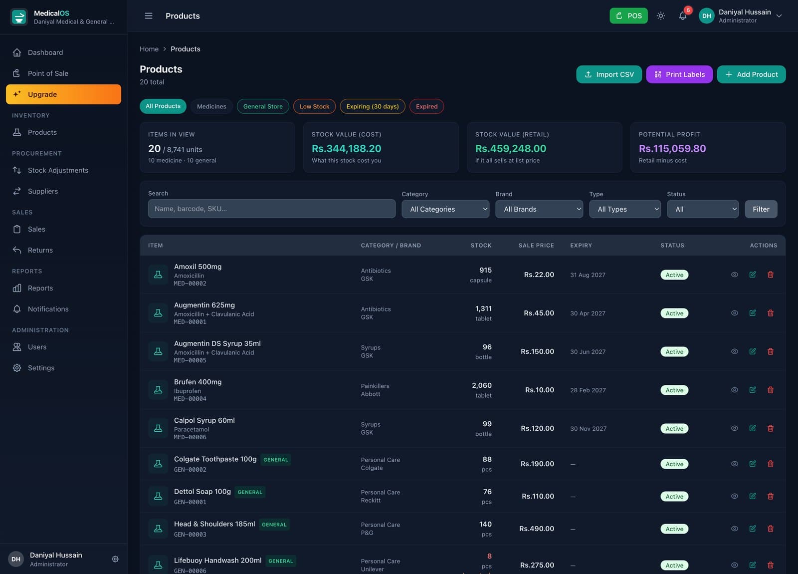 A point of sale and stock system built for a pharmacy, performance screenshot 3