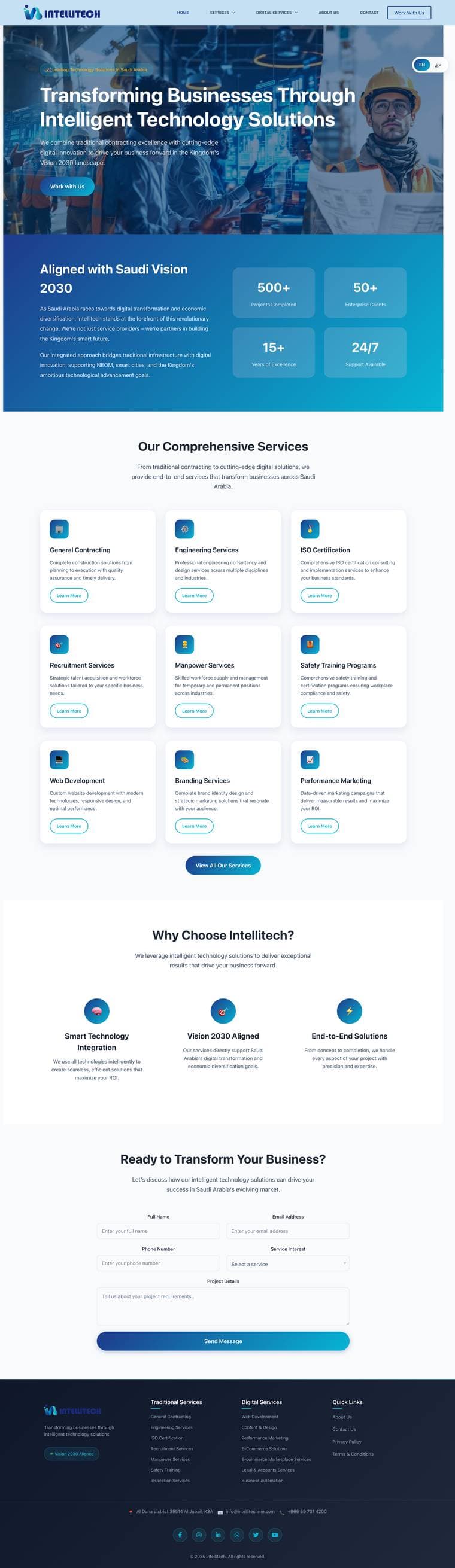 Full-page design of the Intellitech technology solutions website in Saudi Arabia